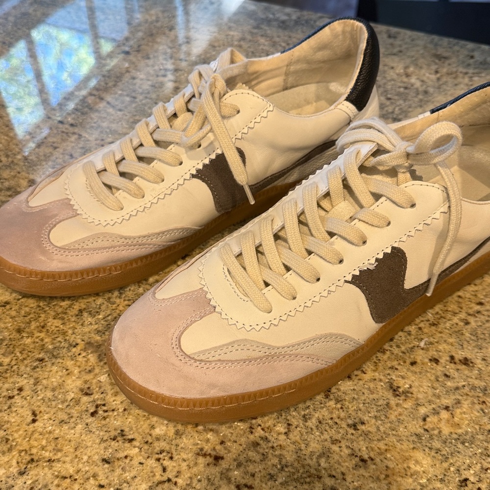 Dolce Vita Cream and Brown Sneakers